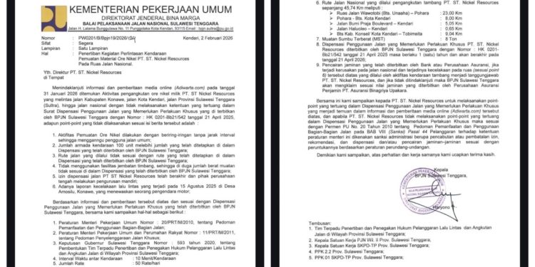 BPJN Sultra Warning PT ST Nickel Resources: Langgar Aturan Jalan Nasional, Izin Dispensasi Terancam Dicabut
